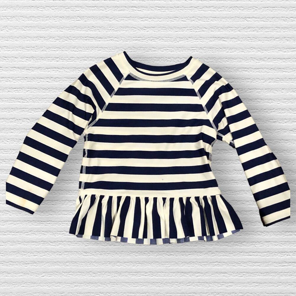 Tea Collection 2T Blue Striped Ruffle Rashguard Top Long Sleeve Swim Shirt Play